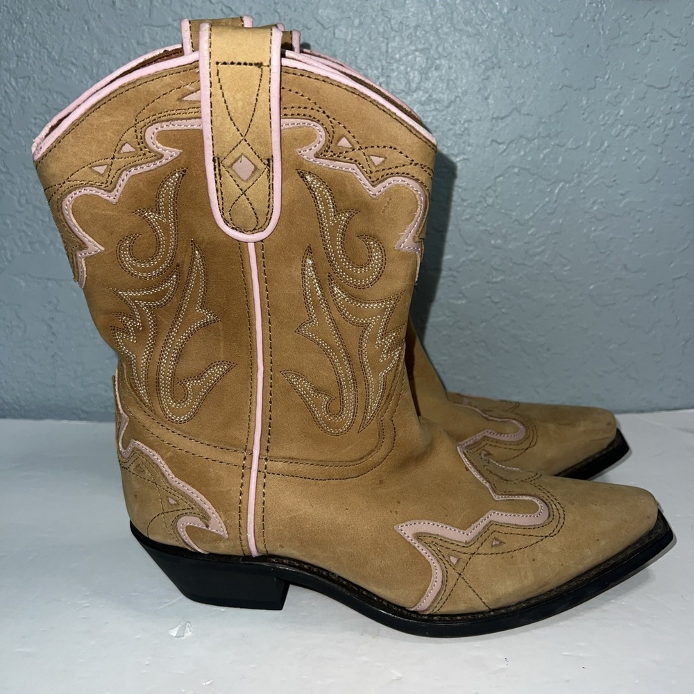 Masterson Boot Company RB7472 Women's Leather Cowboy Tan/Pink‎ Boots Size 7 - Picture 3 of 10